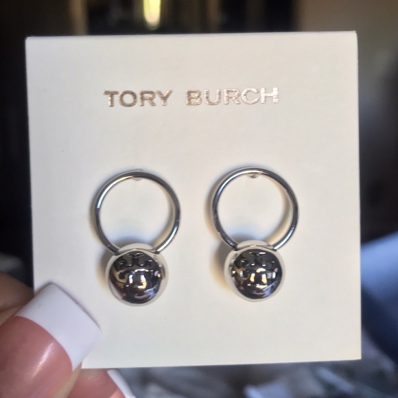 TORY BURCH • Silver Logo Bead Earrings - Picture 8 of 8